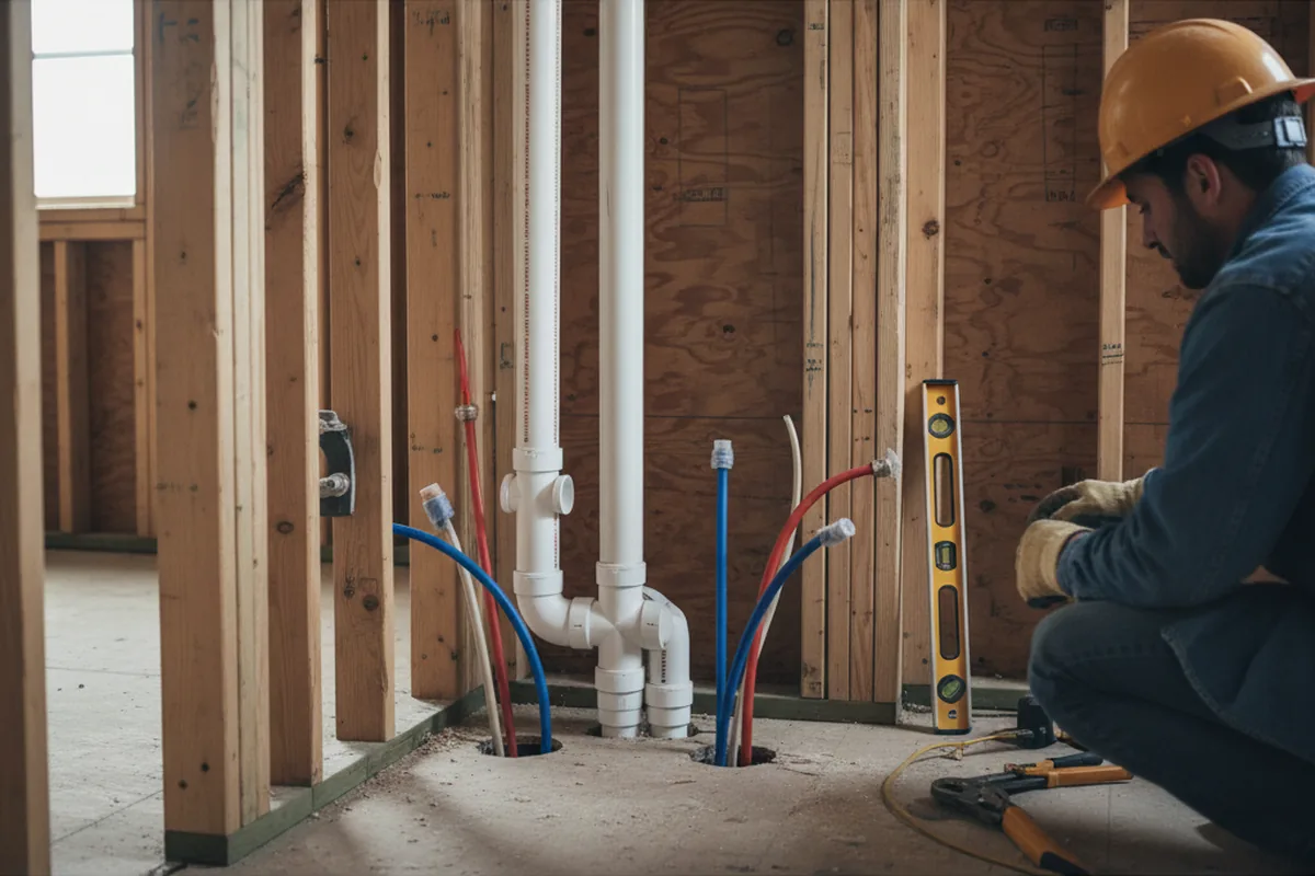 Drain and supply rough-in during Sump Pump Repair in Bethel